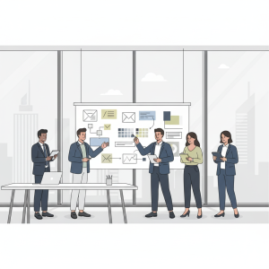 Creative team in Dubai developing a brand strategy at a professional branding agency.