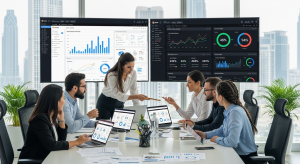 “Digital marketing team analyzing campaign performance in a Dubai office.”