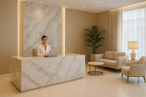 “Luxury plastic surgery clinic interior in Dubai with premium modern design.”