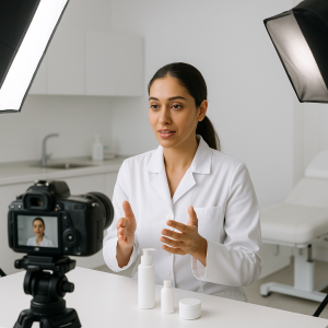 “Modern dermatology clinic reception in Dubai with clean, professional design.”